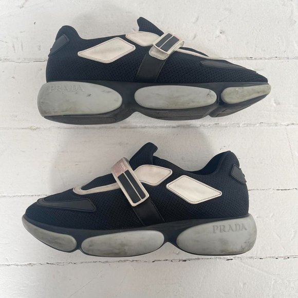 PRADA CLOUDBUST LOGO VELCRO BLACK SNEAKERS - Picture 3 of 7